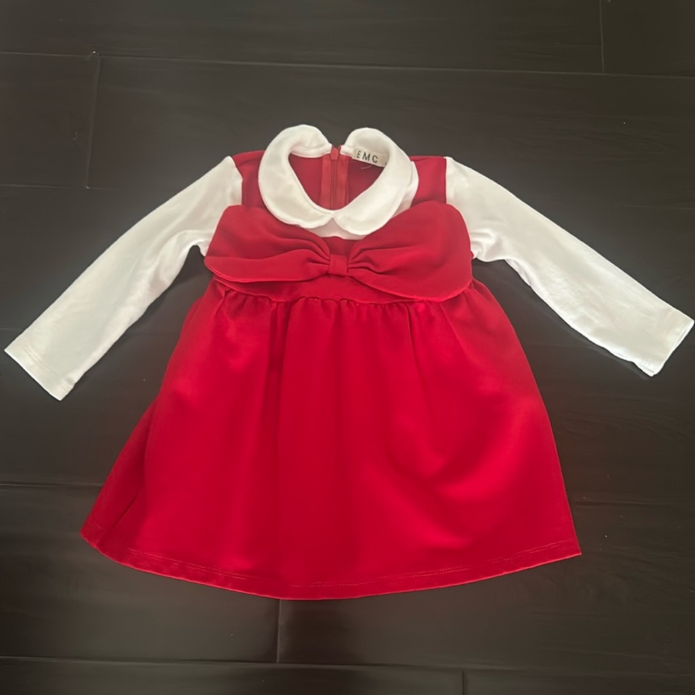 EMC 18 months Holiday / Christmas Dress with collar + bow
